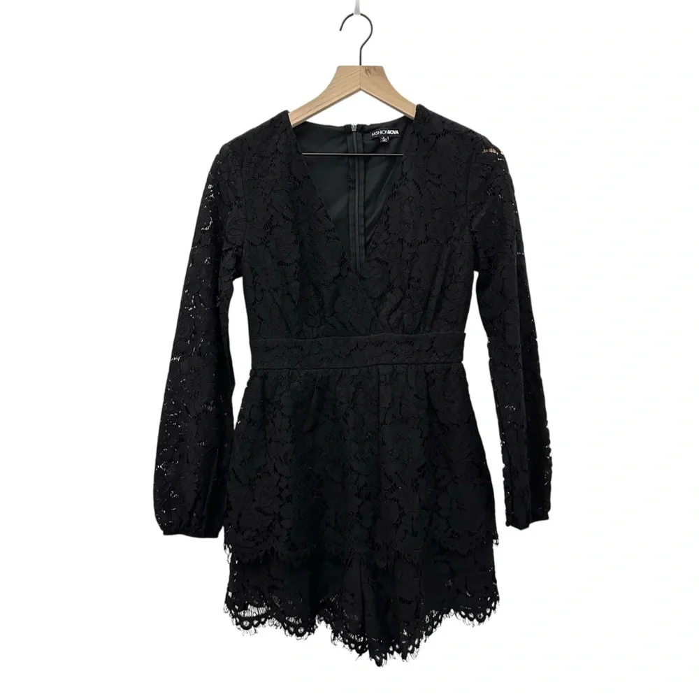 Fashion Nova Women’s Black Nylon Long Sleeve Mini Romper Size S - Picture 11 of 12